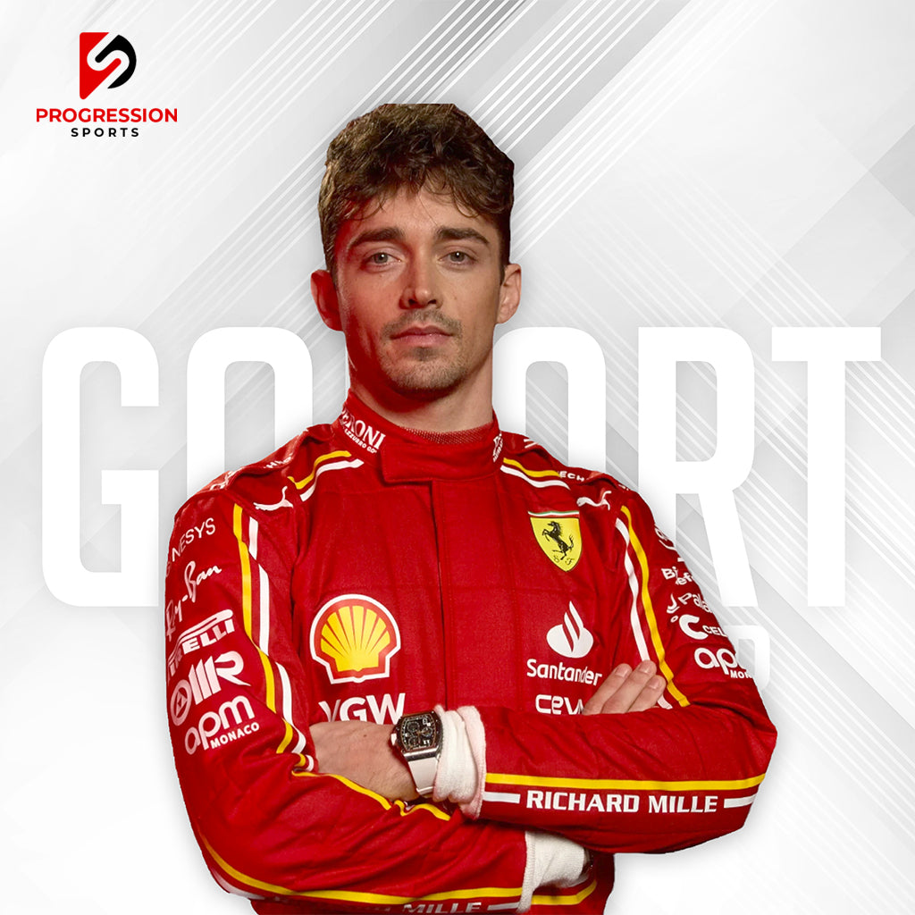 The 2024 Ferrari F1 racing suit features a striking red design, synonymous with the iconic Scuderia Ferrari brand. Constructed from high-performance, flame-resistant materials, it provides superior safety and comfort for drivers. The suit is adorned with Ferrari’s prancing horse logo and prominent sponsor branding, embodying the team’s rich legacy and cutting-edge technology.