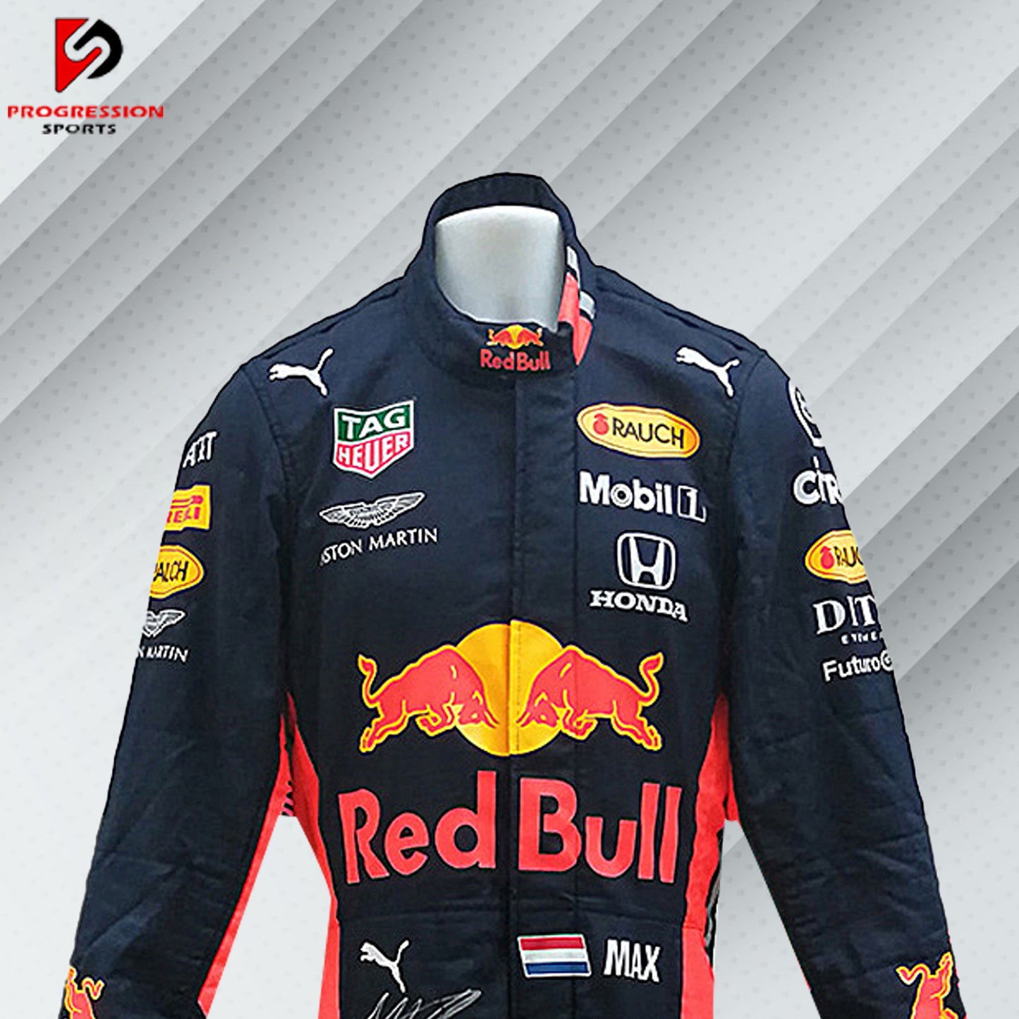 Step into the world of Formula 1 with the Red Bull racing suit. Known for its bold design and cutting-edge technology, this suit reflects the dynamic spirit of one of F1's most successful teams. Ideal for collectors and fans, it represents a blend of style, innovation, and racing excellence. Own a piece of Red Bull's racing legacy and embrace the thrill of the track.