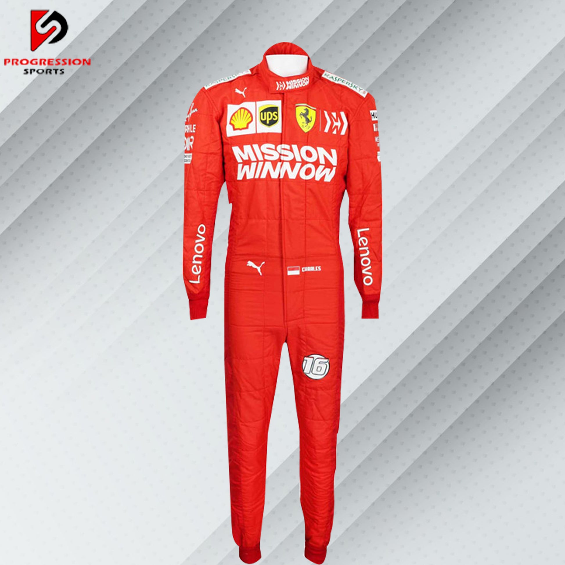 Ferrari Formula 1 Costume for motorsport enthusiasts, featuring the iconic red design with white text, available at Progression Sports with free worldwide shipping.