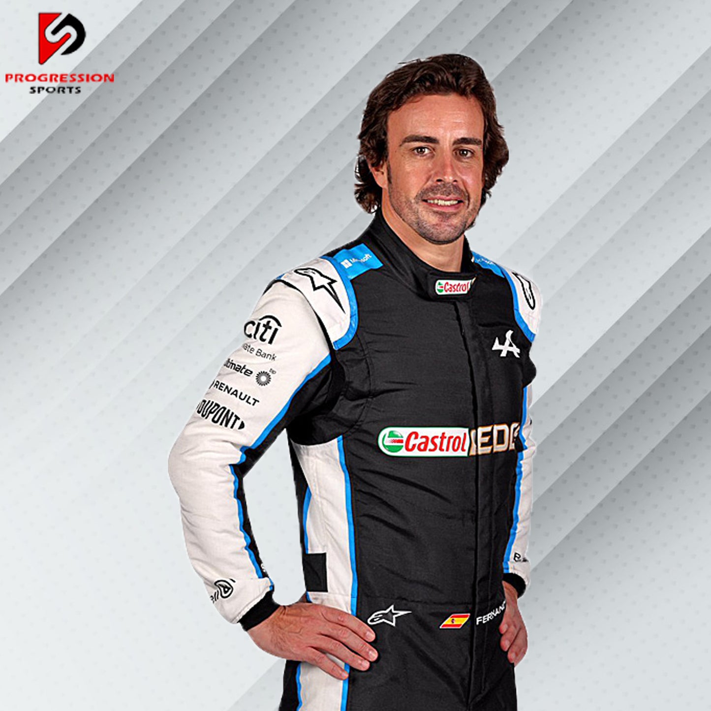 Check out the 2021 Alpine F1 racing suit! This suit embodies the sleek design and cutting-edge technology of the Alpine team during an exciting season. Perfect for collectors and fans, it captures the essence of Alpine's innovation and competitive spirit. Own a piece of F1 history and feel the thrill of the 2021 season with this iconic suit.