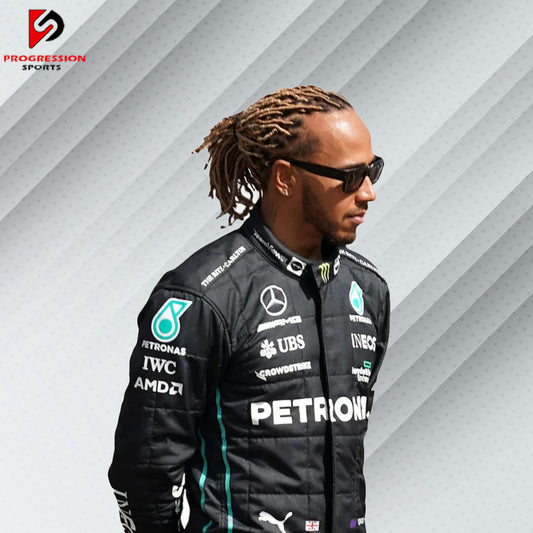 Experience the thrill of Formula 1 with the 2022 Mercedes F1 racing suit! This suit epitomizes Mercedes' unmatched engineering and sleek design, capturing the essence of their competitive spirit. Perfect for collectors and fans, it's your chance to own a piece of Mercedes' incredible 2022 season and celebrate their ongoing legacy in F1.