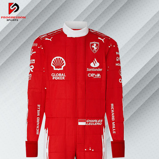 Discover the 2023 Ferrari Special Edition F1 racing suit, a true masterpiece of design and performance. This exclusive suit celebrates Ferrari's heritage with unique styling and advanced technology, reflecting the team's commitment to excellence in Formula 1. Perfect for collectors and enthusiasts, it offers a rare opportunity to own a piece of Ferrari's 2023 season and embrace the prestige of one of racing's most iconic brands.