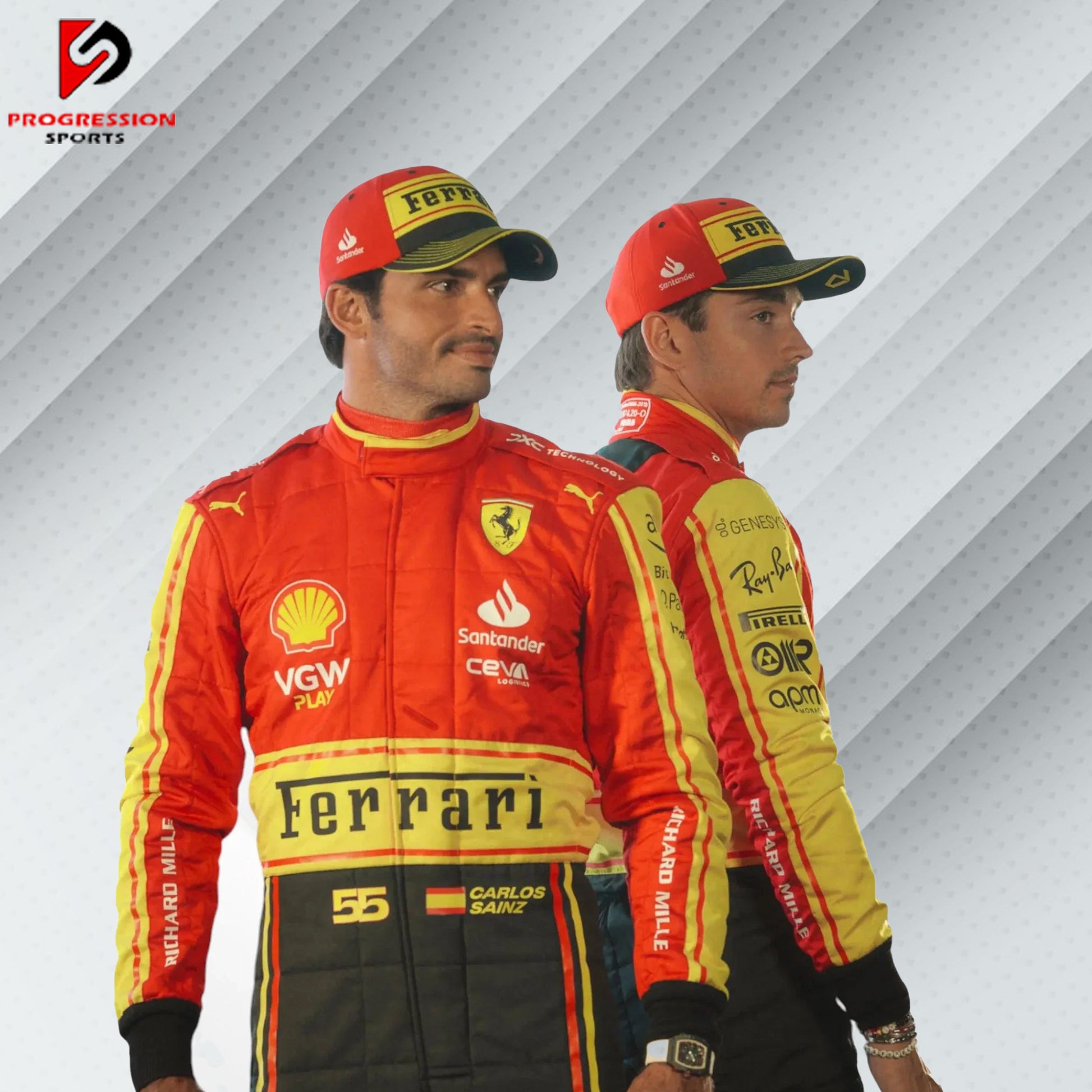 Experience the pinnacle of Formula 1 with the 2023 Scuderia Ferrari F1 racing suit. This suit combines Ferrari's storied tradition of excellence with cutting-edge design and technology, reflecting a dynamic season of performance and innovation. Perfect for collectors and fans, it represents the continued legacy and competitive spirit of Ferrari in 2023. Own a piece of racing history and celebrate the iconic Scuderia Ferrari team.