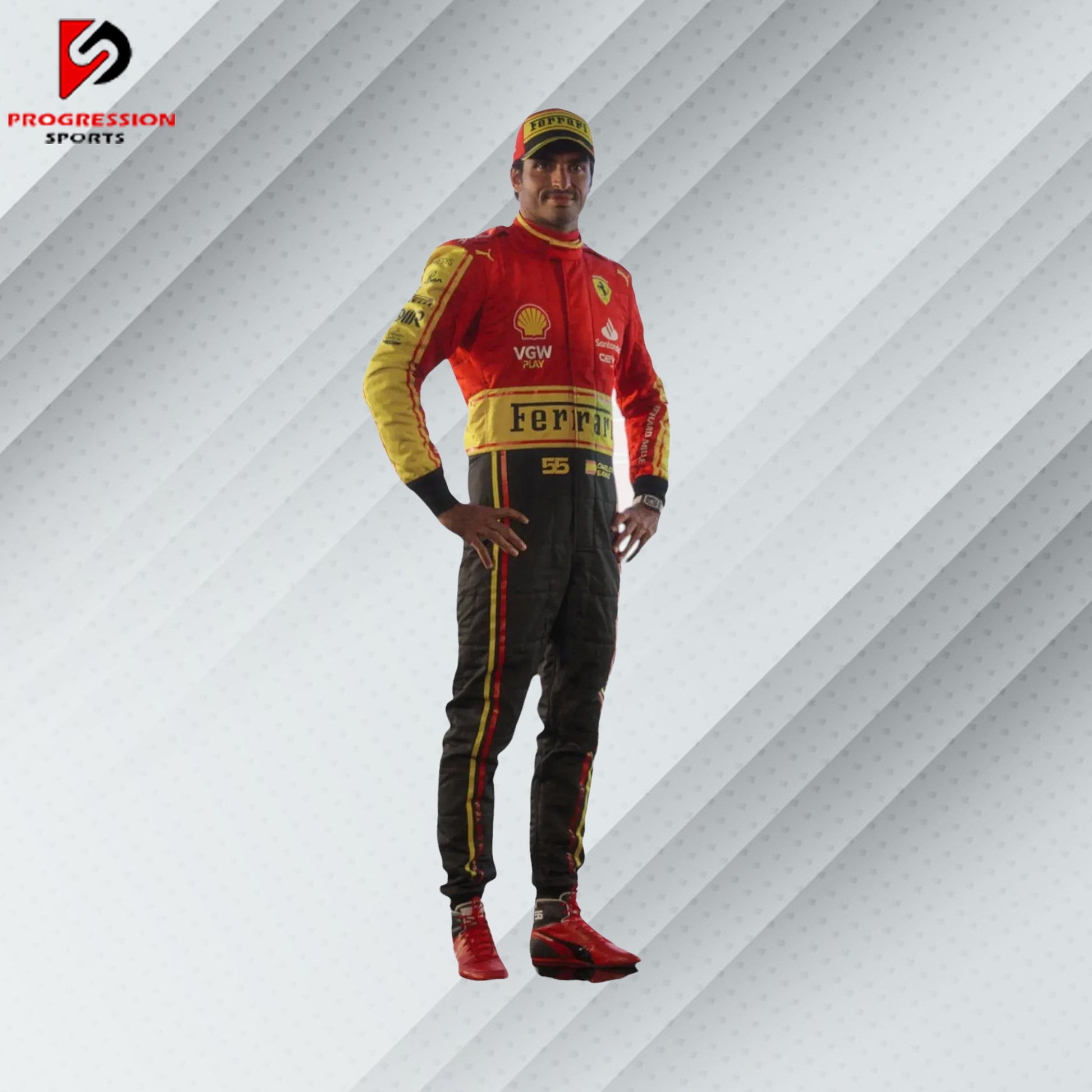 Experience the pinnacle of Formula 1 with the 2023 Scuderia Ferrari F1 racing suit. This suit combines Ferrari's storied tradition of excellence with cutting-edge design and technology, reflecting a dynamic season of performance and innovation. Perfect for collectors and fans, it represents the continued legacy and competitive spirit of Ferrari in 2023. Own a piece of racing history and celebrate the iconic Scuderia Ferrari team.