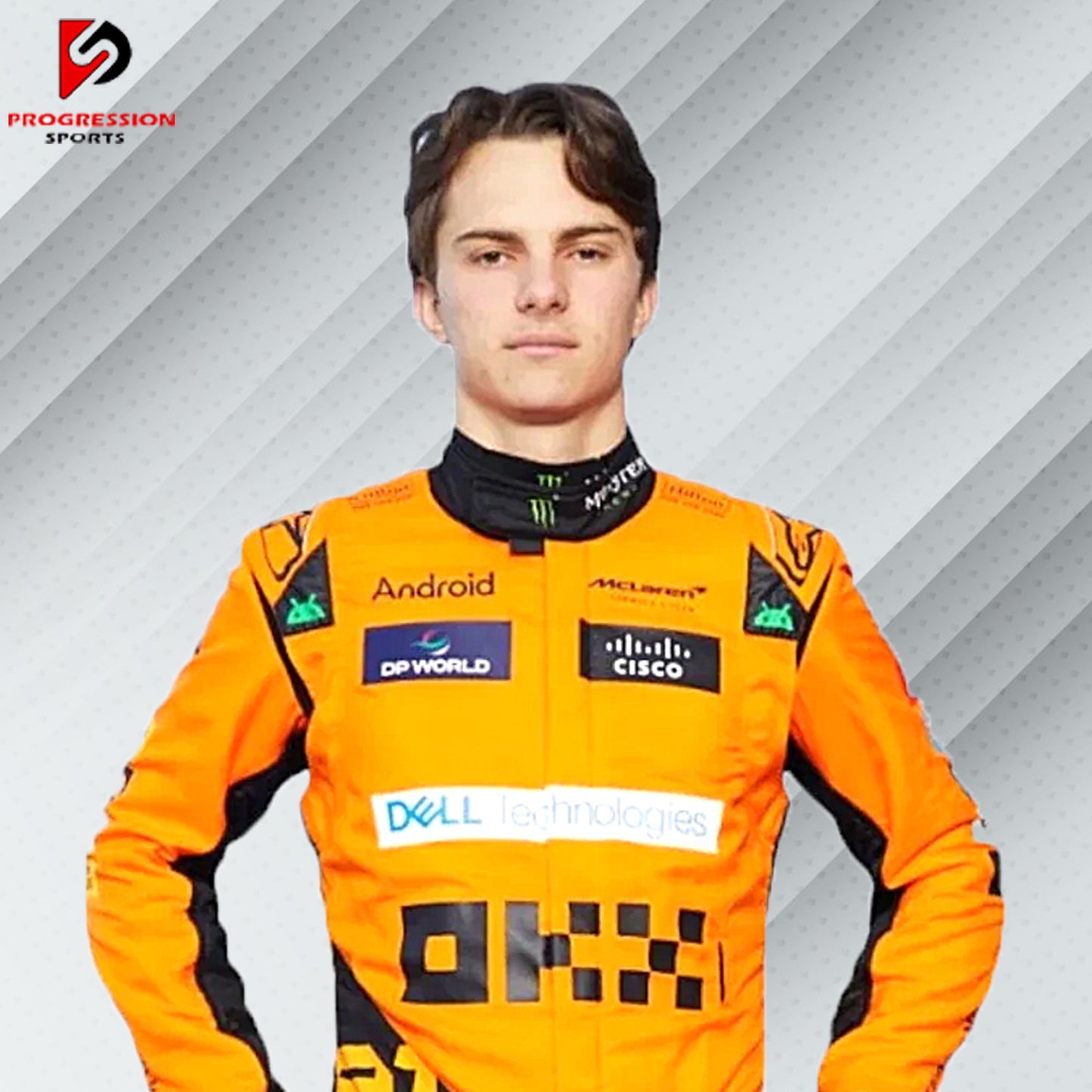 The 2024 McLaren F1 racing suit stands out with its iconic papaya orange and blue color scheme. Constructed from advanced, flame-resistant fabrics, it offers excellent protection and comfort. Adorned with McLaren and key sponsor logos, the suit reflects the team's innovative spirit and rich racing heritage.