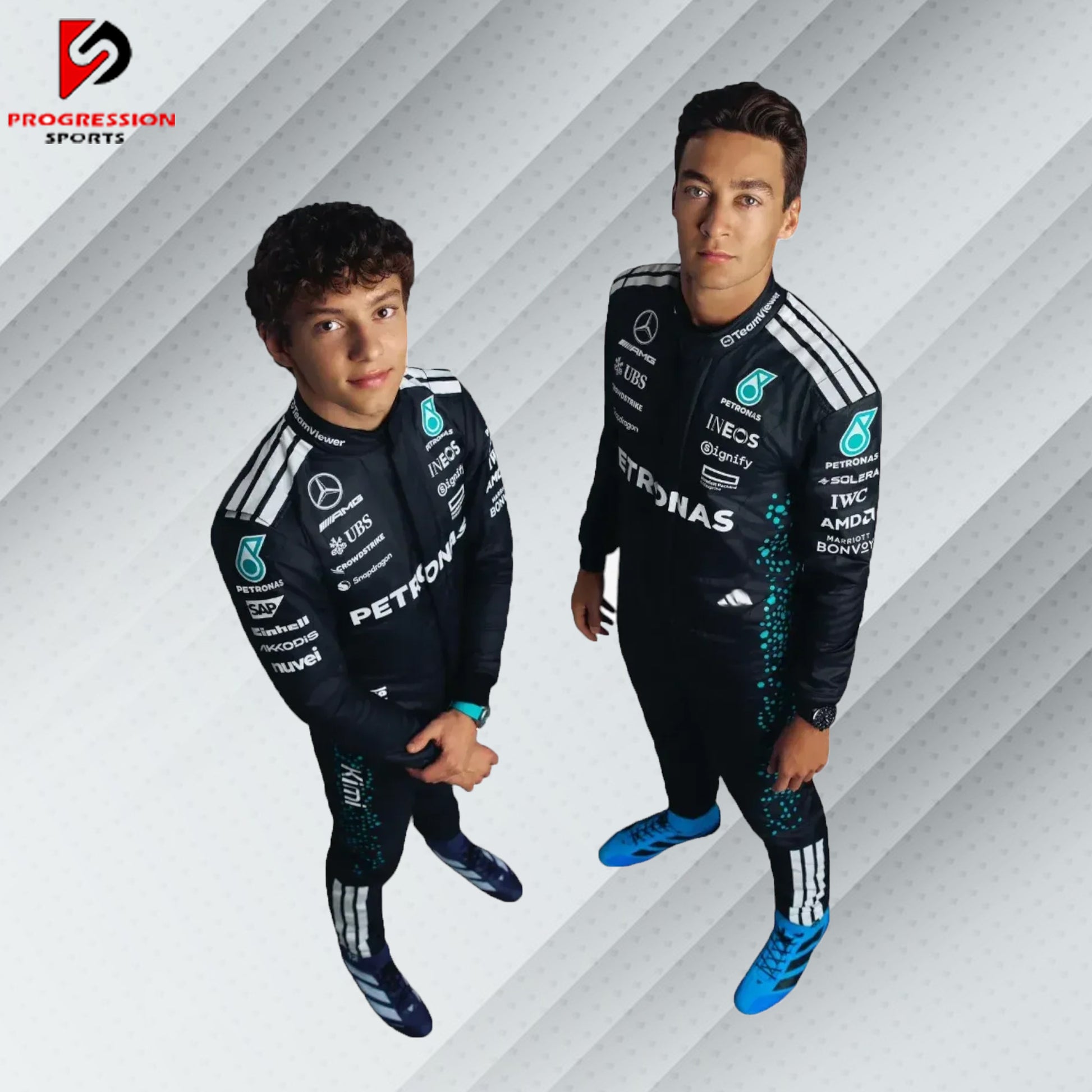 2025 George Russell Mercedes F1 Race Suit – Premium replica with authentic design, available at Progression Sports with free worldwide shipping.