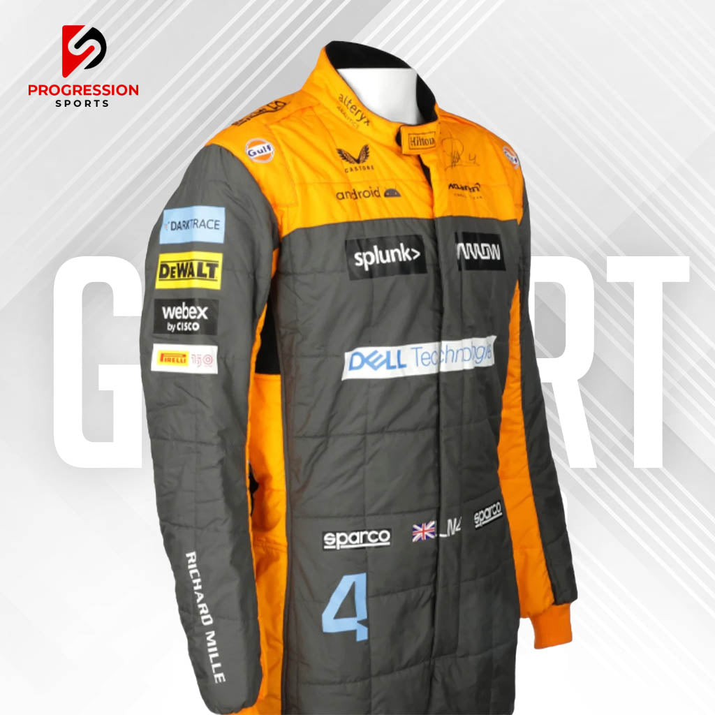 Unleash the thrill of Formula 1 with the 2023 McLaren F1 racing suit! This suit captures McLaren's innovative spirit and sleek design from a standout season. Ideal for collectors and fans, it’s your opportunity to own a piece of McLaren's 2023 racing legacy and celebrate their continued excellence on the track. Don't miss out on this iconic piece of F1 history!