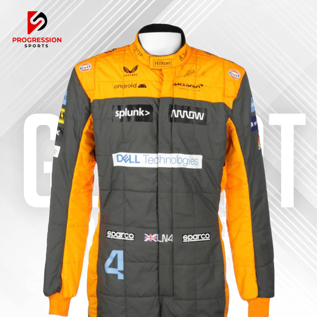 Unleash the thrill of Formula 1 with the 2023 McLaren F1 racing suit! This suit captures McLaren's innovative spirit and sleek design from a standout season. Ideal for collectors and fans, it’s your opportunity to own a piece of McLaren's 2023 racing legacy and celebrate their continued excellence on the track. Don't miss out on this iconic piece of F1 history!