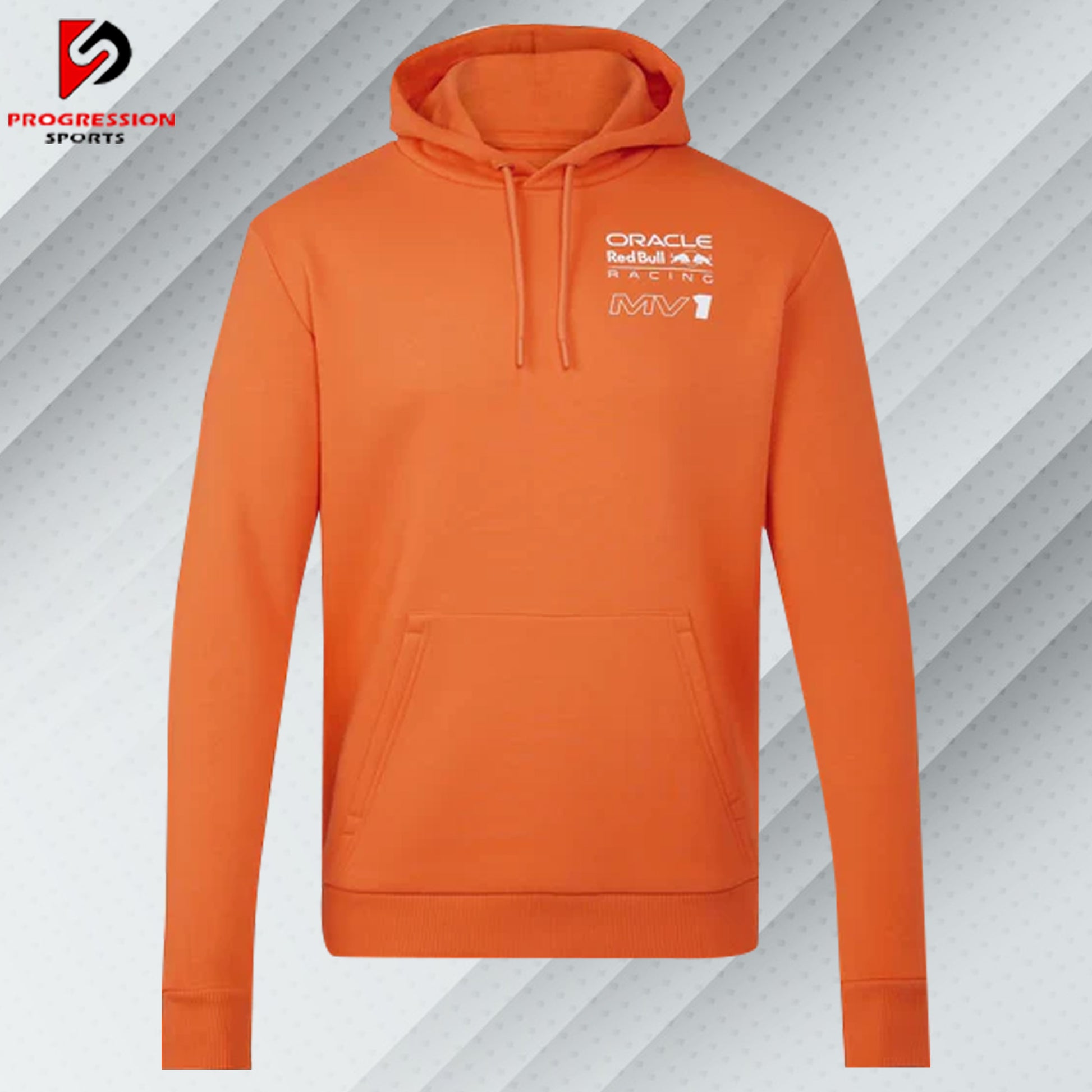 A F1 hoodie designed by Progression Sports, showcasing bold racing-inspired graphics. The hoodie features advanced printing technology for crisp, vibrant designs, a tailored fit for comfort, and durable, breathable fabric. Personalized name and flag options available.