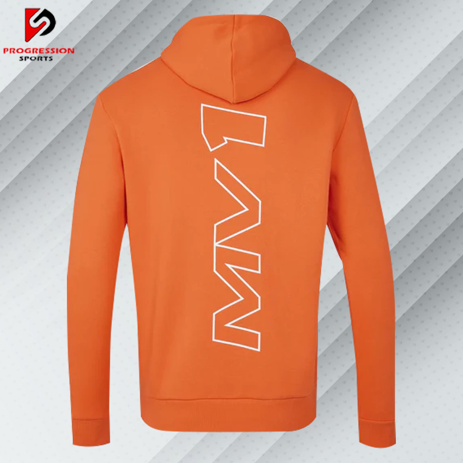 A F1 hoodie designed by Progression Sports, showcasing bold racing-inspired graphics. The hoodie features advanced printing technology for crisp, vibrant designs, a tailored fit for comfort, and durable, breathable fabric. Personalized name and flag options available.