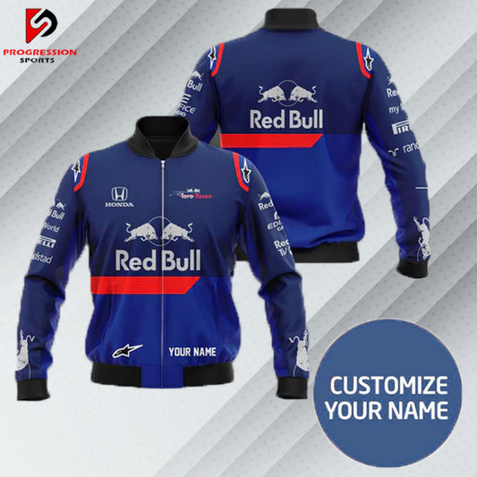 "Red Bull jacket designed by Progression Sports, featuring premium Printing, a sleek fit, and customizable details for a dynamic and stylish look."