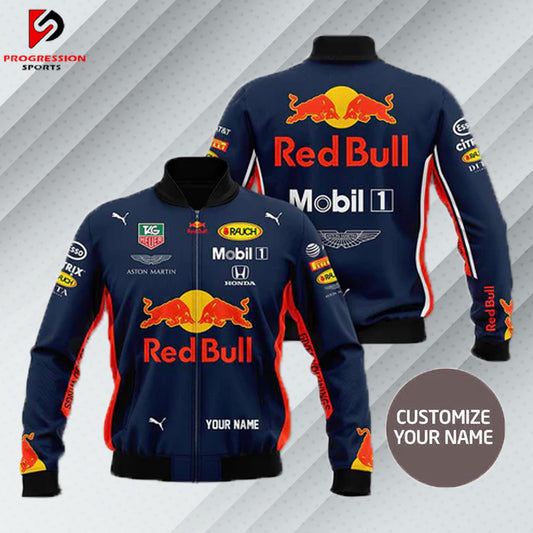 "Navy Red Bull Racing jacket designed by Progression Sports, featuring premium e, a sleek fit, and customizable details for a dynamic and stylish look "Printing