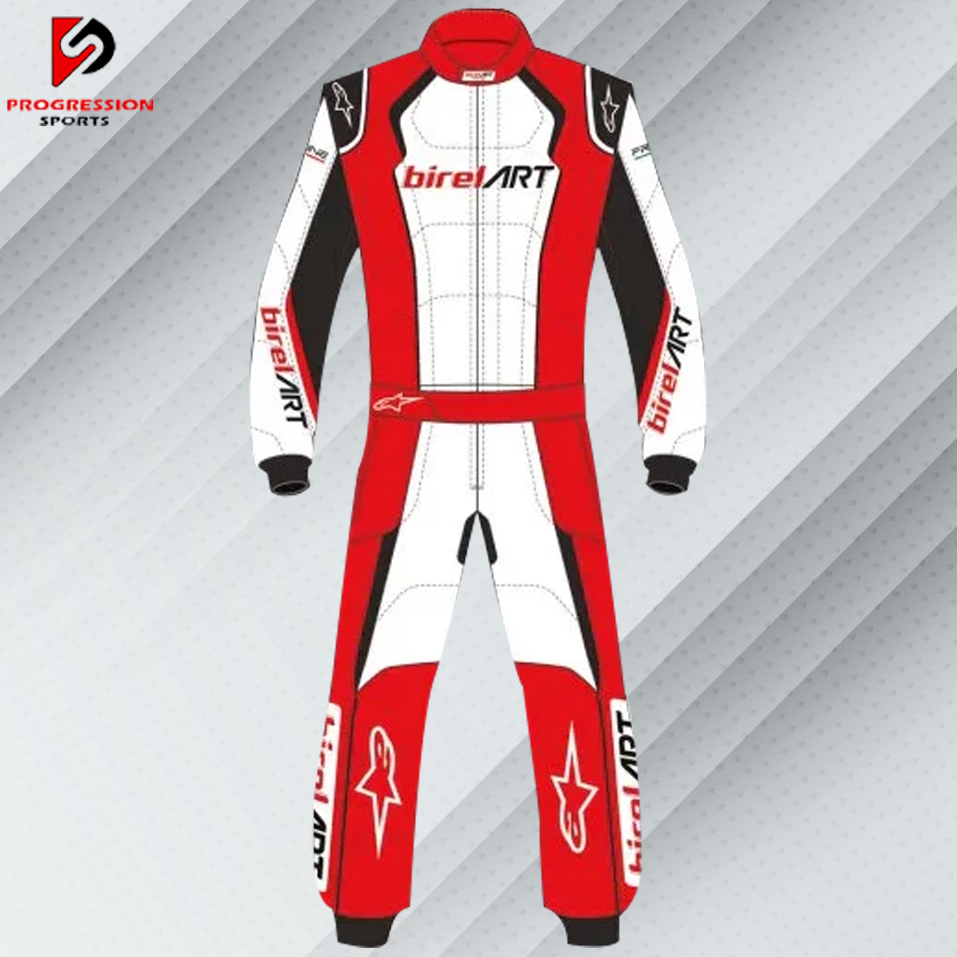 Birel Art Go-Kart Suit - Sleek, aerodynamic racing suit with vibrant colors and Birel Art branding, offering premium comfort, protection, and style for karting enthusiasts.