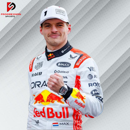 Max Verstappen 2025 Red Bull F1 Japan GP Race Suit – Navy Blue with Red Bull logos and Japanese GP design elements

