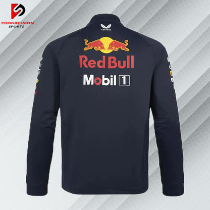 "Black Red Bull jacket designed by Progression Sports, featuring premium embroidery, a sleek fit, and customizable details for a dynamic and stylish look."