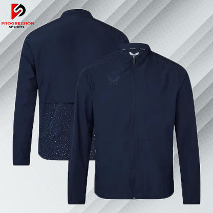 "Black Red Bull jacket designed by Progression Sports, featuring premium embroidery, a sleek fit, and customizable details for a dynamic and stylish look."