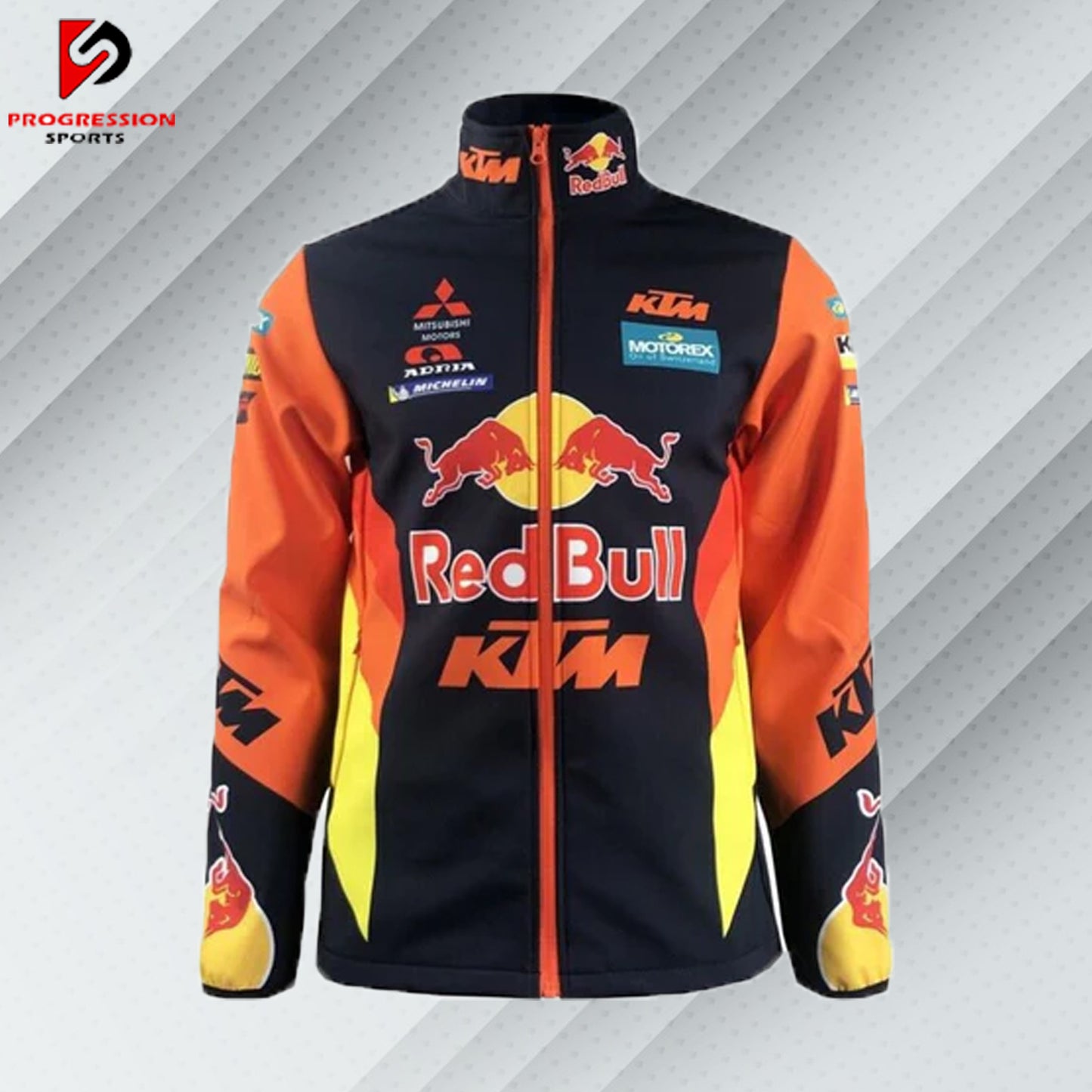 "Red Bull jacket designed by Progression Sports, featuring premium embroidery, a sleek fit, and customizable details for a dynamic and stylish look."