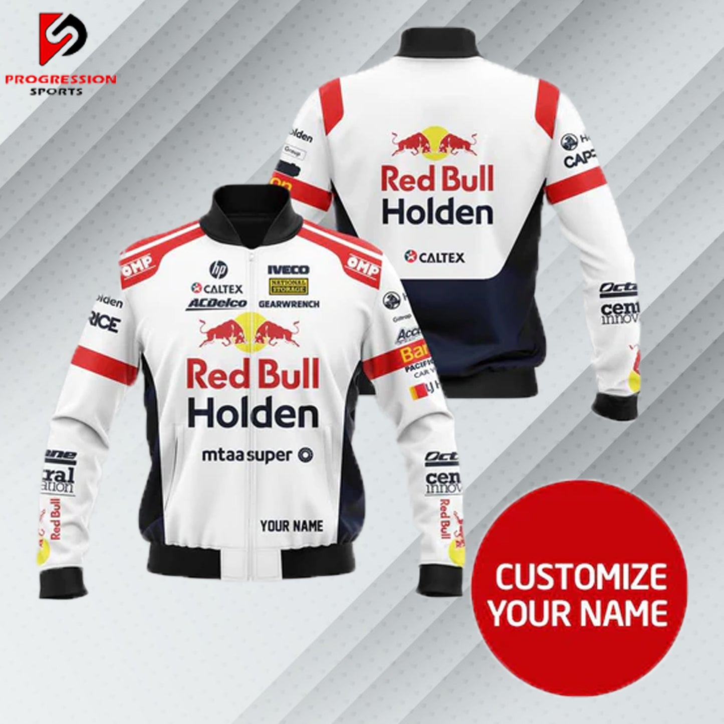 "Red Bull jacket designed by Progression Sports, featuring premium embroidery, a sleek fit, and customizable details for a dynamic and stylish look."