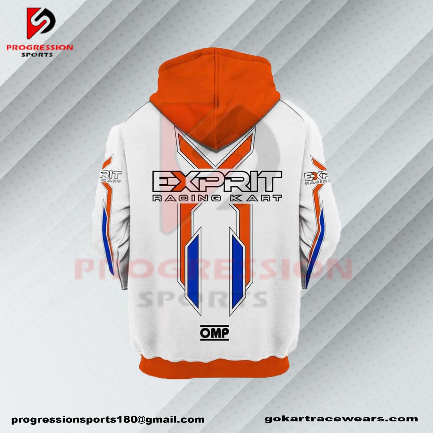 A F1 hoodie designed by Progression Sports, showcasing bold racing-inspired graphics. The hoodie features advanced printing technology for crisp, vibrant designs, a tailored fit for comfort, and durable, breathable fabric. Personalized name and flag options available.