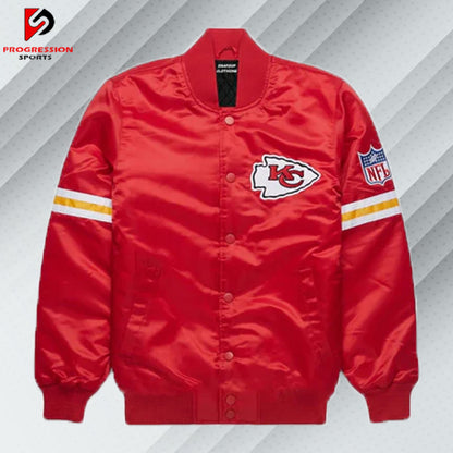 "A stylish varsity jacket featuring a classic design with ribbed cuffs, collar, and hem, showcasing bold contrasting colors and embroidered logos on the chest and back, perfect for a sporty yet casual look."