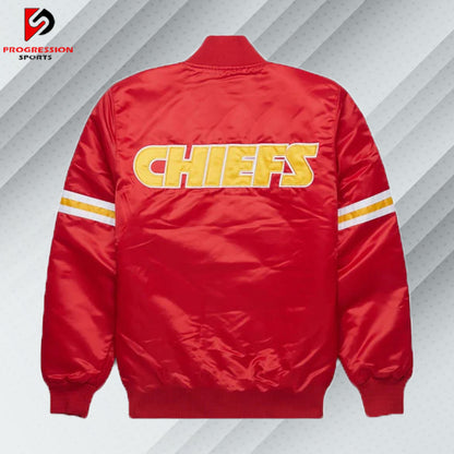 "A stylish varsity jacket featuring a classic design with ribbed cuffs, collar, and hem, showcasing bold contrasting colors and embroidered logos on the chest and back, perfect for a sporty yet casual look."