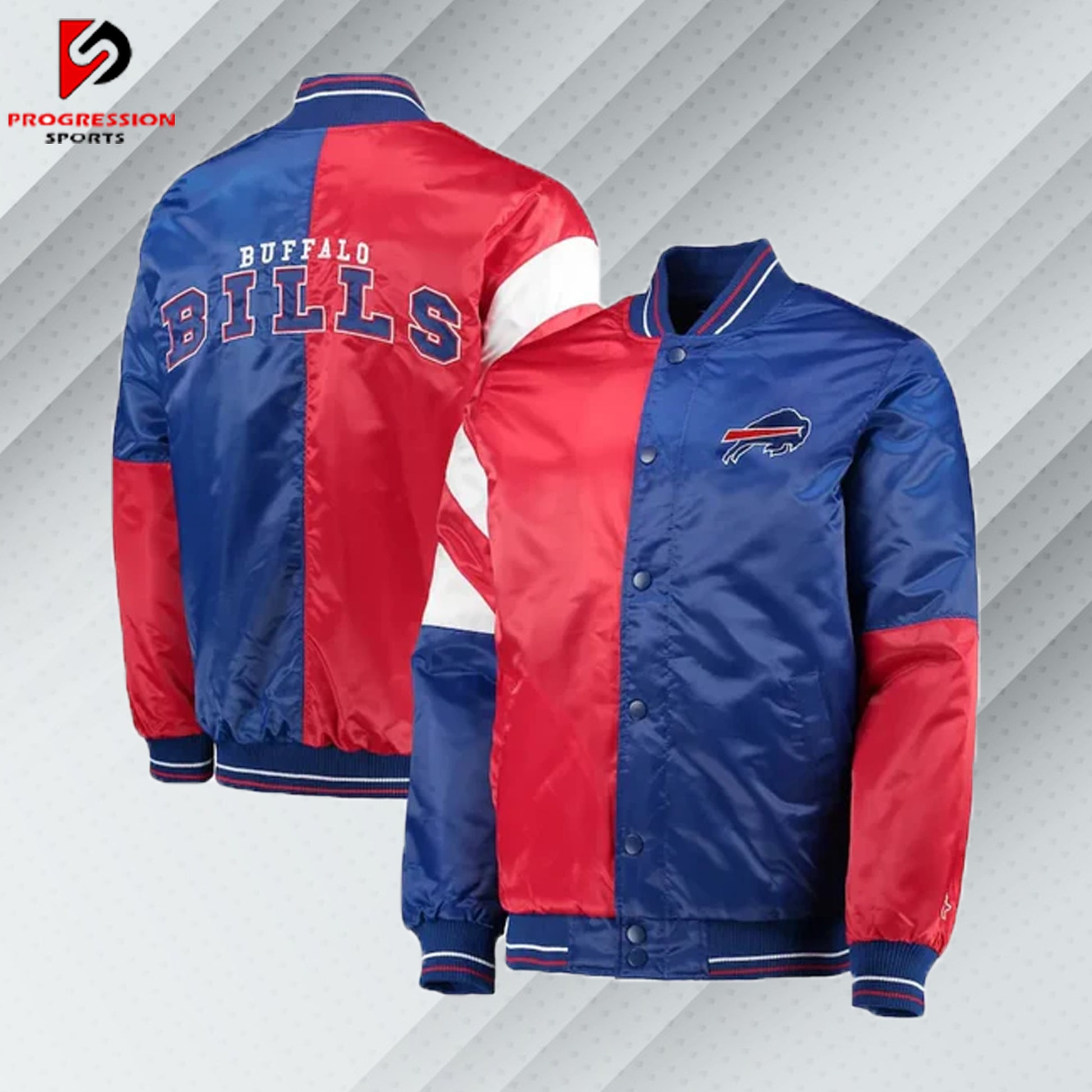 "A stylish varsity jacket featuring a classic design with ribbed cuffs, collar, and hem, showcasing bold contrasting colors and embroidered logos on the chest and back, perfect for a sporty yet casual look."