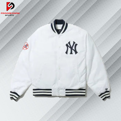  "A stylish varsity jacket with a classic design, featuring customizable patches and logos on a durable, high-quality fabric. Perfect for showcasing school spirit or making a fashion statement."