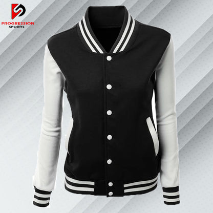  "A stylish varsity jacket with a classic design, featuring customizable patches and logos on a durable, high-quality fabric. Perfect for showcasing school spirit or making a fashion statement."