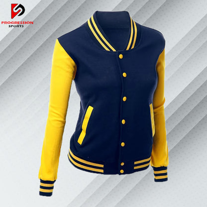  "A stylish varsity jacket with a classic design, featuring customizable patches and logos on a durable, high-quality fabric. Perfect for showcasing school spirit or making a fashion statement."