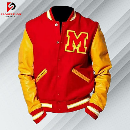  "A stylish varsity jacket with a classic design, featuring customizable patches and logos on a durable, high-quality fabric. Perfect for showcasing school spirit or making a fashion statement."