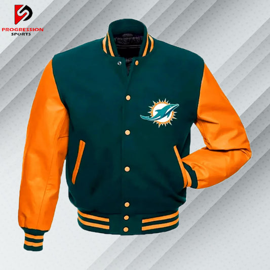  "A stylish varsity jacket with a classic design, featuring customizable patches and logos on a durable, high-quality fabric. Perfect for showcasing school spirit or making a fashion statement."