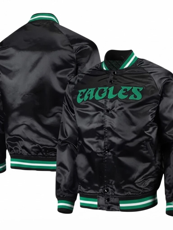Philadelphia Eagles Black Satin Varsity Jacket
