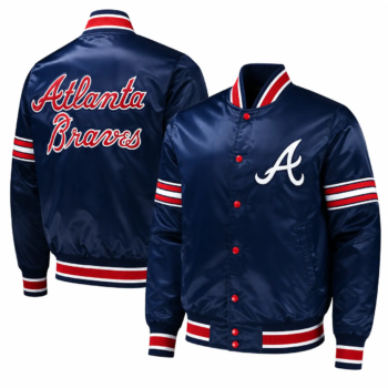 Men's Atlanta Braves Starter Navy Midfield Satin Varsity Jacket