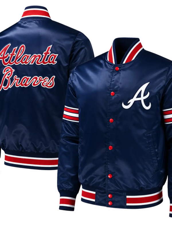 Men's Atlanta Braves Starter Navy Midfield Satin Varsity Jacket