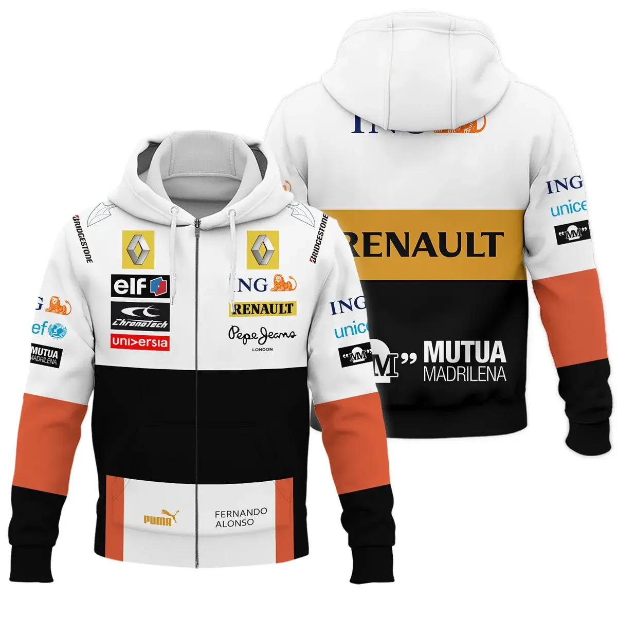 Fernando Alonso 2008 Renault F1 Heritage Zipper Hoodie