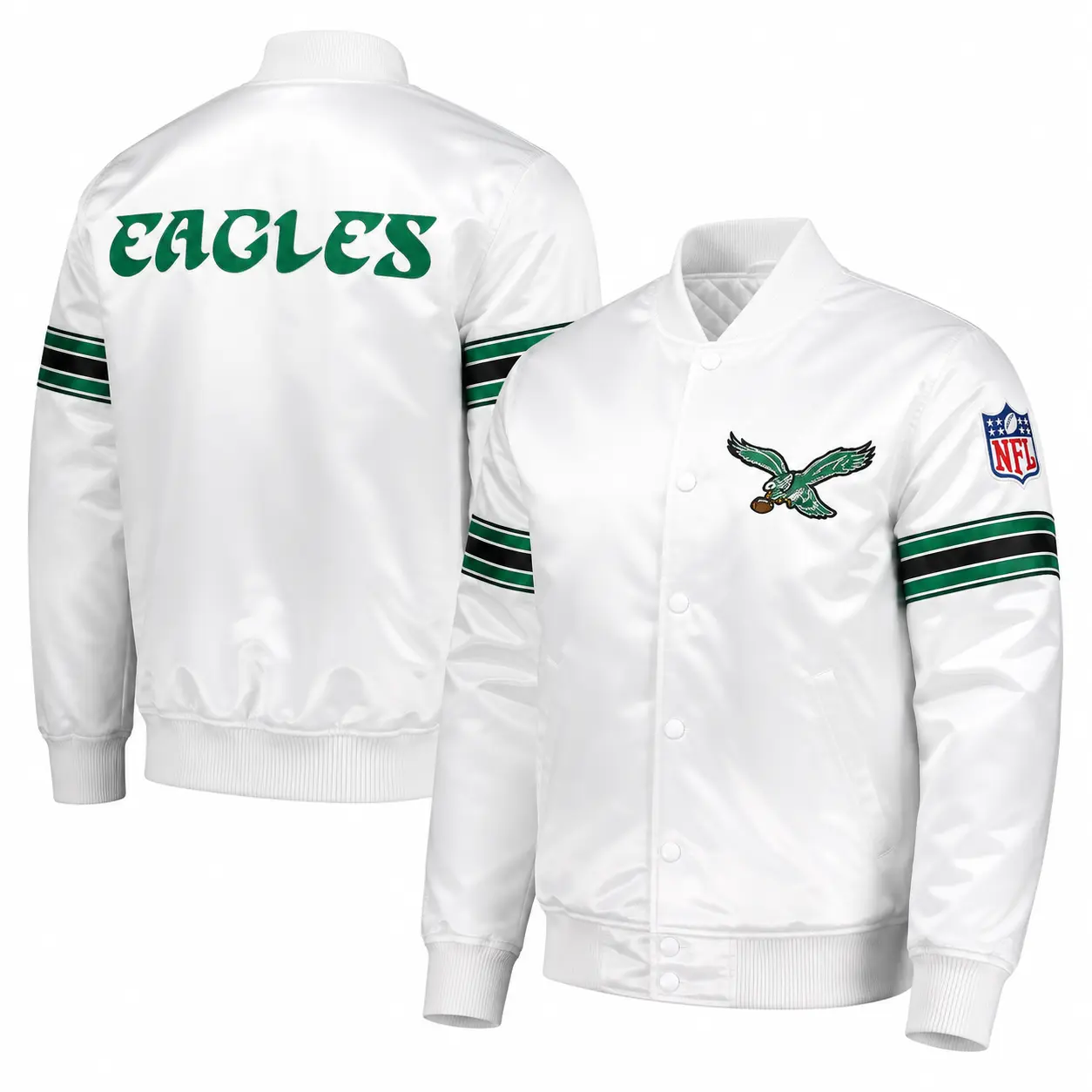 Philadelphia Eagles White Satin Varsity Jacket Philadelphia Eagles White Satin Varsity Jacket