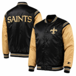 New Orleans Saints Starter Enforcer Satin Varsity Jacket - Black/Gold