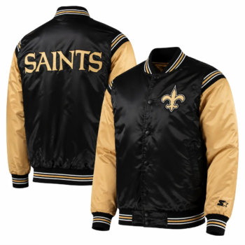 New Orleans Saints Starter Enforcer Satin Varsity Jacket - Black/Gold