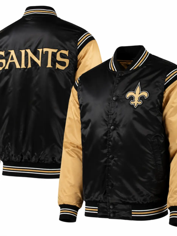New Orleans Saints Starter Enforcer Satin Varsity Jacket - Black/Gold