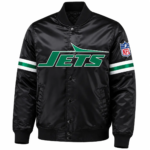 Buy NY Jets Black Satin Varsity Jacket