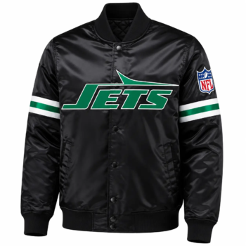 Buy NY Jets Black Satin Varsity Jacket