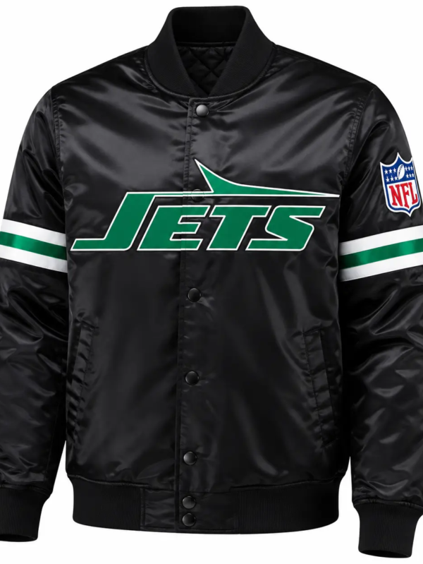 Buy NY Jets Black Satin Varsity Jacket