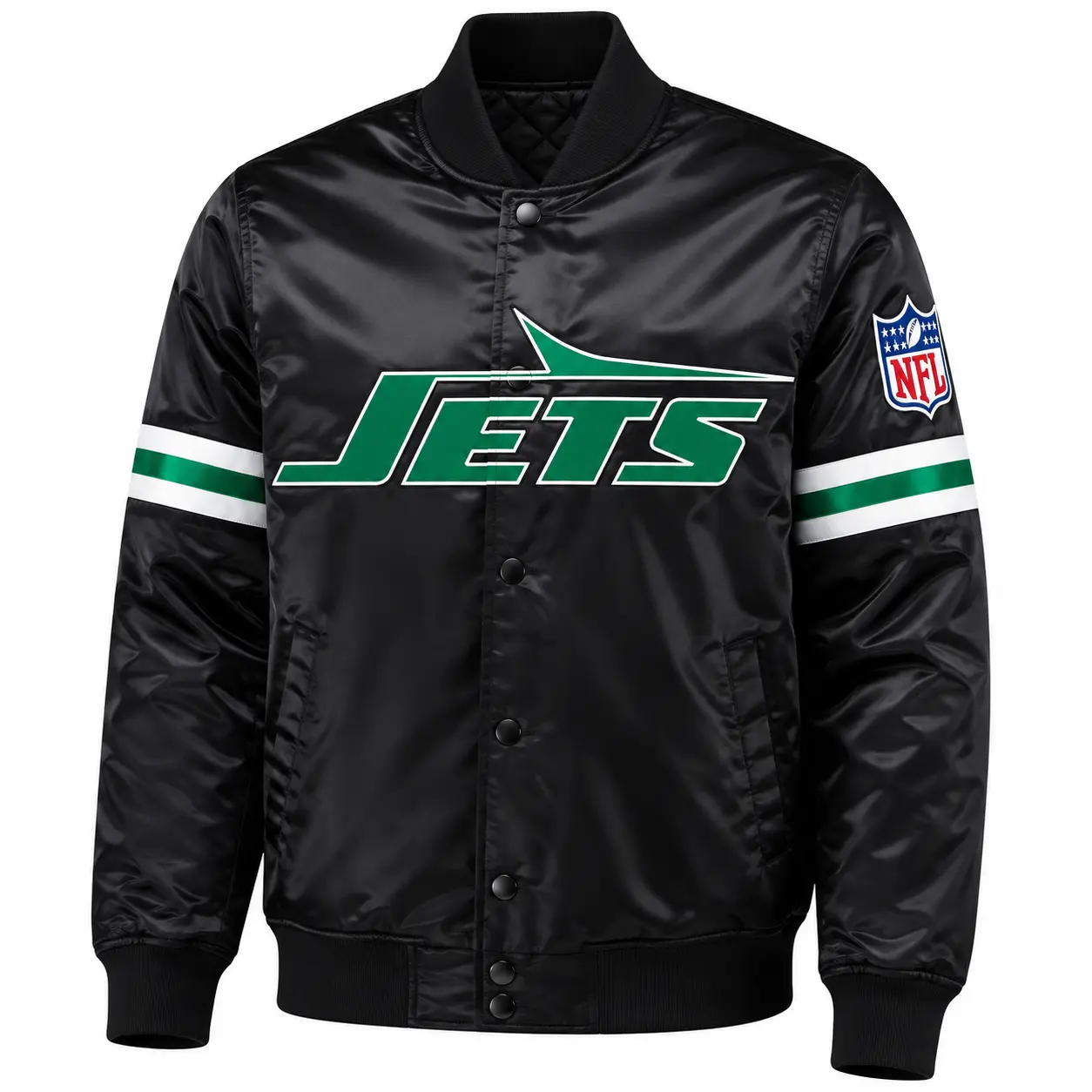 Buy NY Jets Black Satin Varsity Jacket Buy NY Jets Black Satin Varsity Jacket