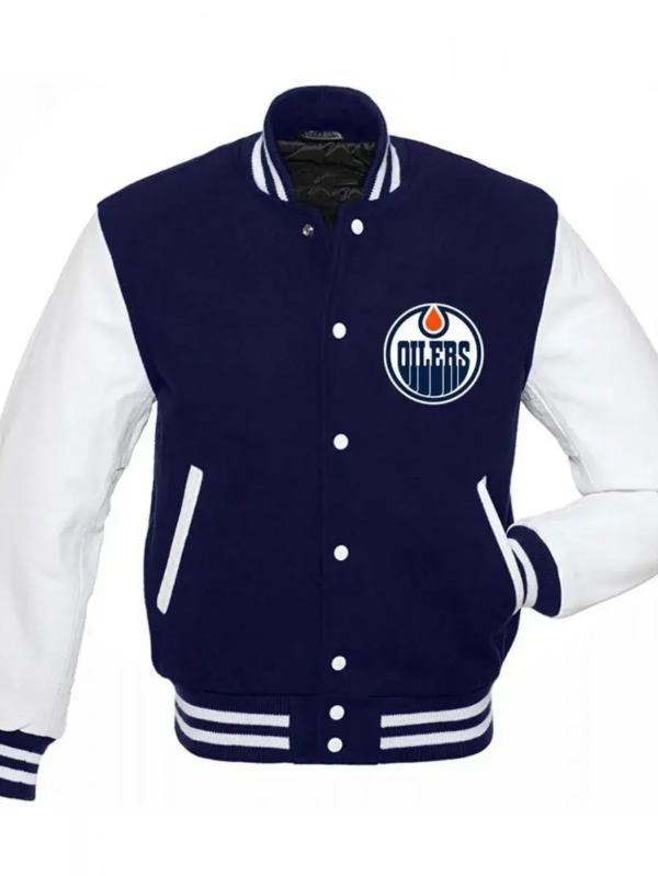Edmonton Oilers Bomber Jacket Navy Wool Leather