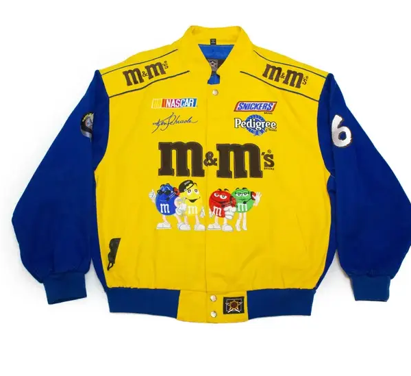 M&M NASCAR Racing Jacket Yellow & Blue Varsity