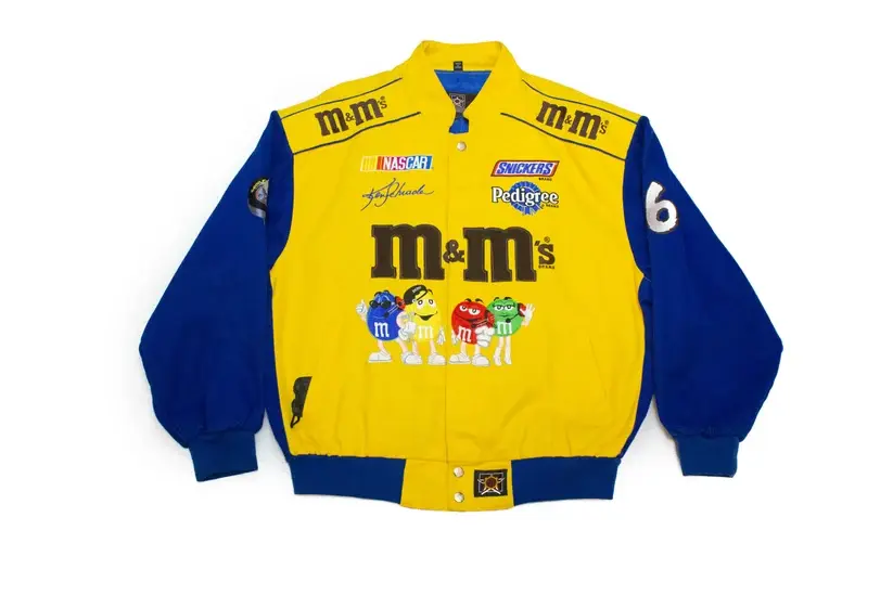 M&M NASCAR Racing Jacket Yellow & Blue Varsity