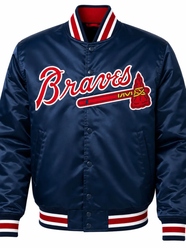 Atlanta Braves Satin Baseball Jacket Navy Red
