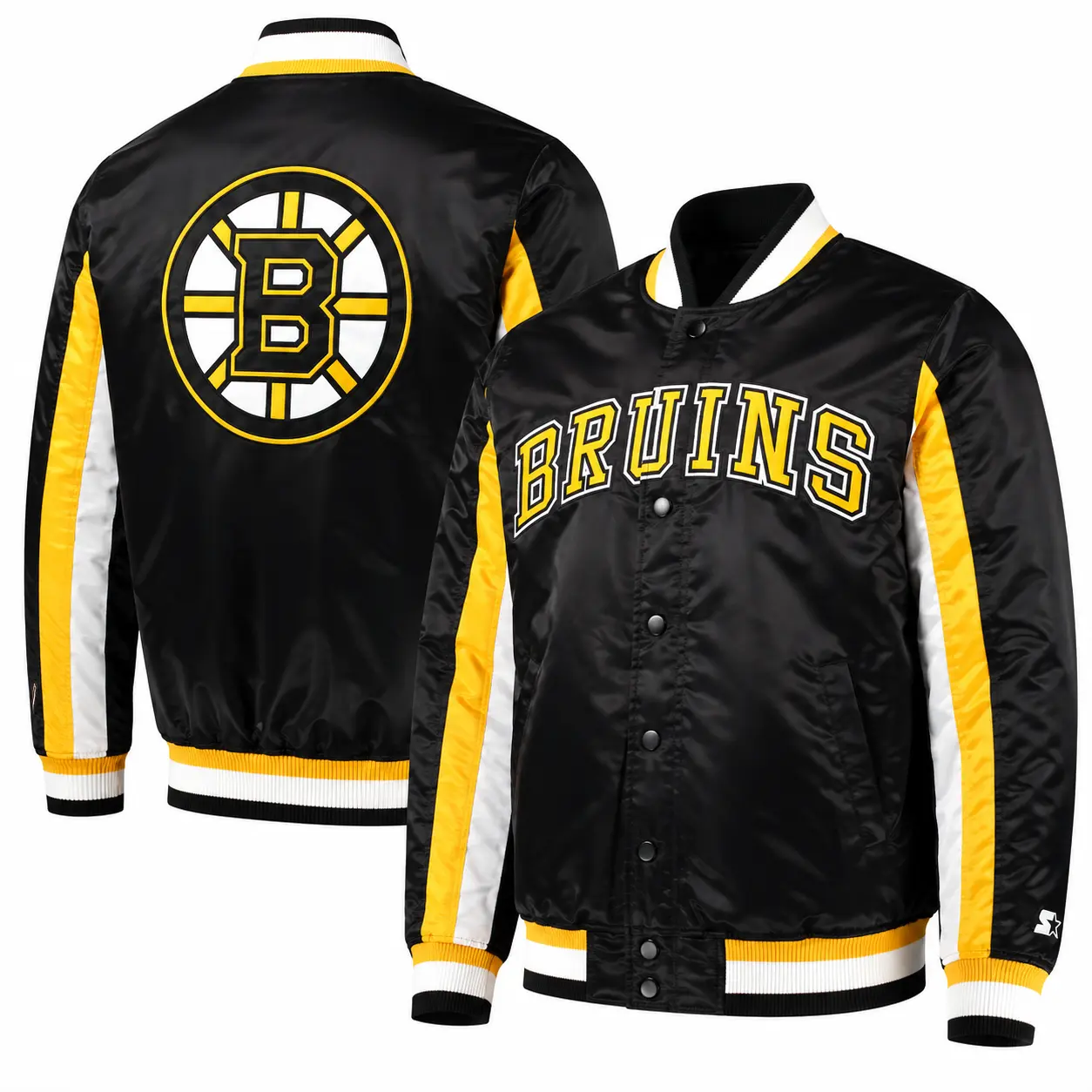 Men's Boston Bruins Starter Black/Gold Varsity Satin Jacket Men's Boston Bruins Starter Black/Gold Varsity Satin Jacket