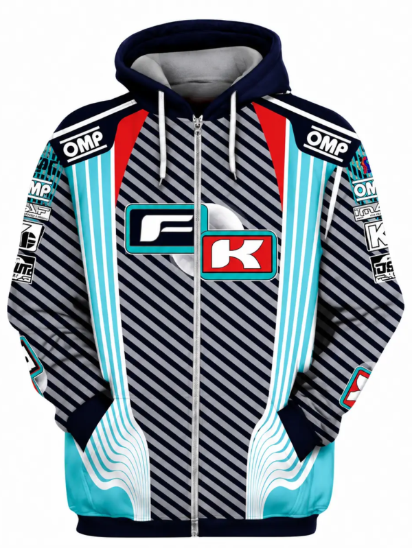 FK Kart Racing Hoodie Blue Grey Zipper