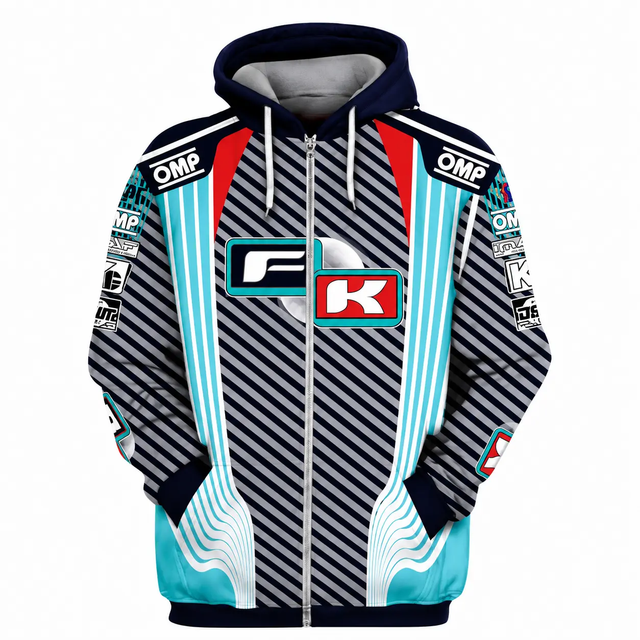 FK Kart Racing Hoodie Blue Grey Zipper